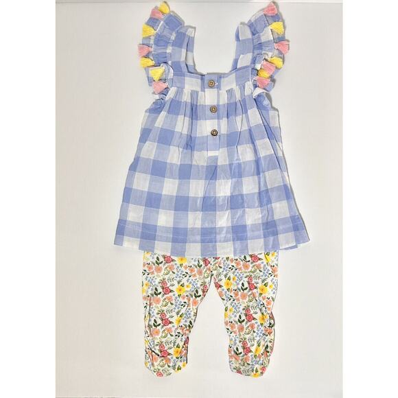 Mud Pie SET Toddler Girl TWO Outfits Pink Blue Flowers Gingham 24 Months/2T EUC - Picture 2 of 9